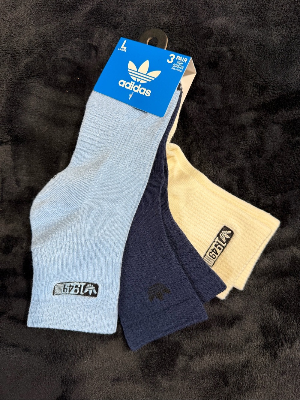 adidas 3-Pack Men’s Crew Socks - Light Blue, Navy, Cream